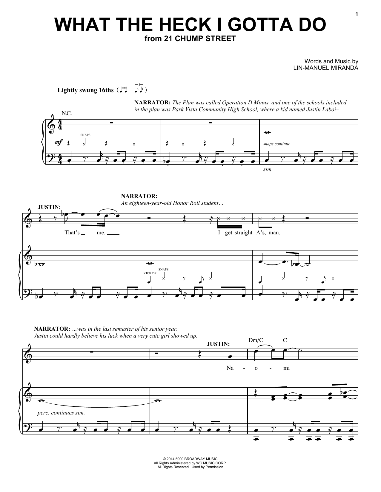 Lin-Manuel Miranda What The Heck I Gotta Do (from 21 Chump Street) Sheet Music Notes & Chords for Piano & Vocal - Download or Print PDF