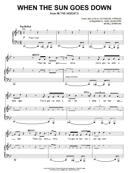 Lin-Manuel Miranda When The Sun Goes Down (from In The Heights) Sheet Music Notes & Chords for Easy Piano - Download or Print PDF