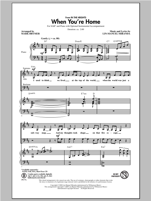 Lin-Manuel Miranda When You're Home (from In The Heights) (arr. Mark Brymer) Sheet Music Notes & Chords for SSA - Download or Print PDF