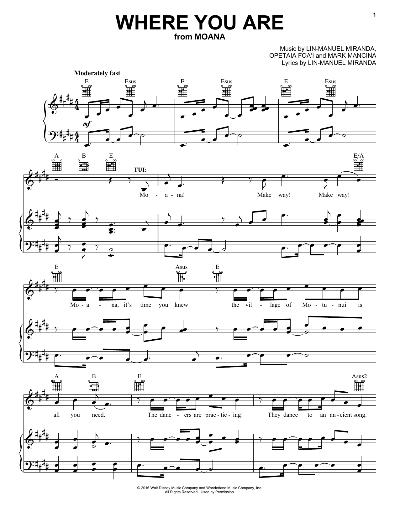 Lin-Manuel Miranda Where You Are (from Moana) Sheet Music Notes & Chords for Easy Piano - Download or Print PDF
