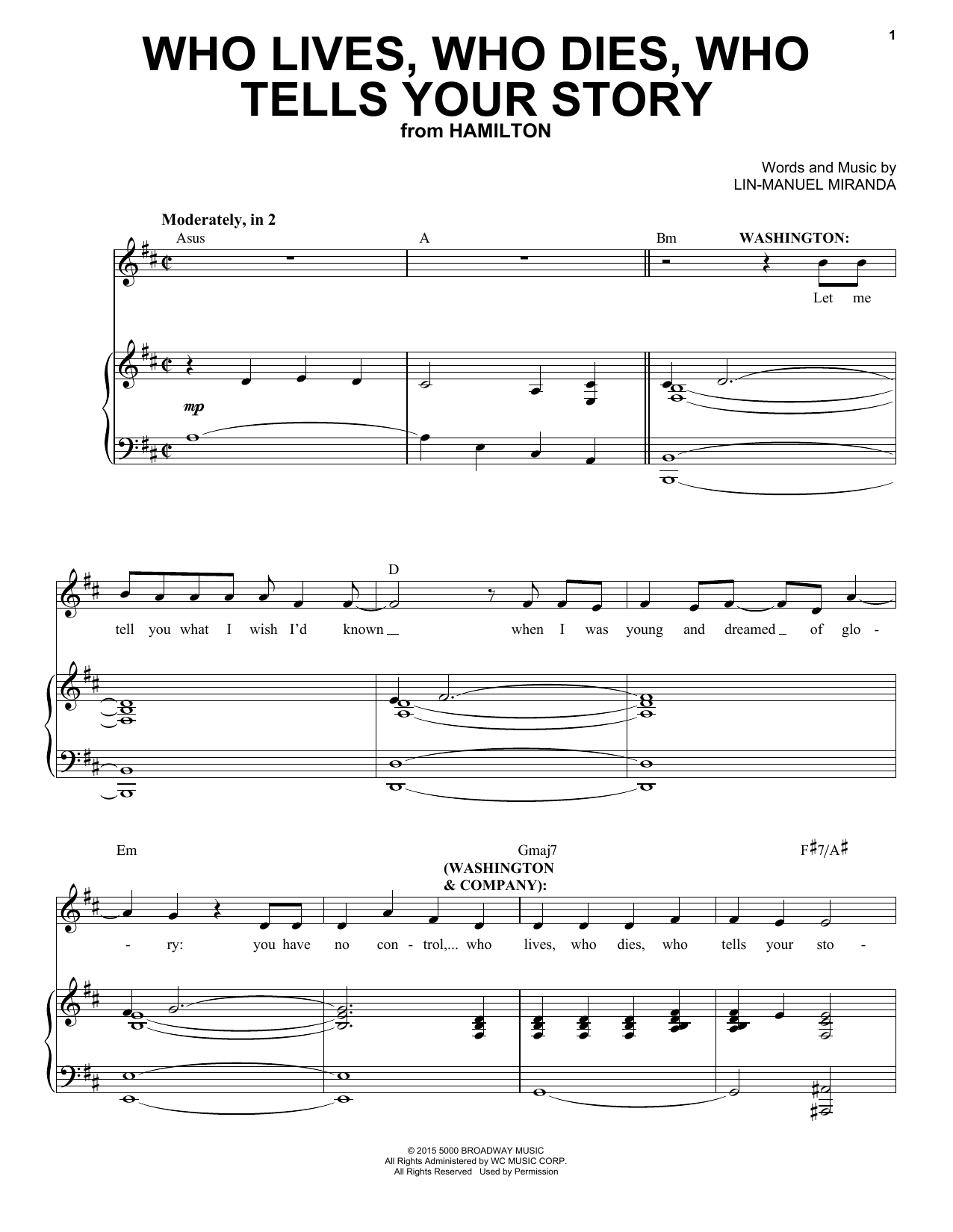 Lin-Manuel Miranda Who Lives, Who Dies, Who Tells Your Story (from Hamilton) Sheet Music Notes & Chords for Big Note Piano - Download or Print PDF