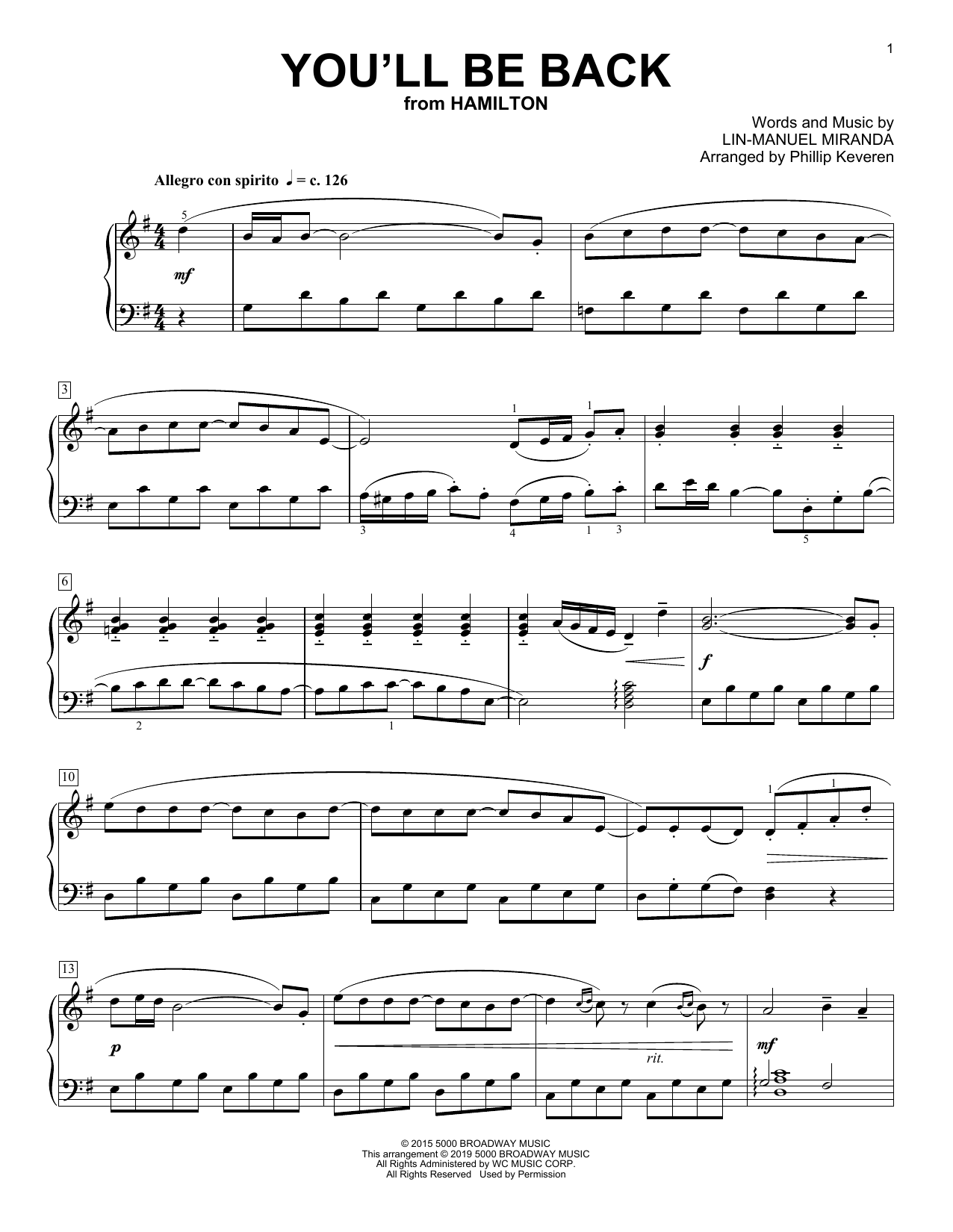 Lin-Manuel Miranda You'll Be Back [Classical version] (from Hamilton) (arr. Phillip Keveren) Sheet Music Notes & Chords for Piano Solo - Download or Print PDF