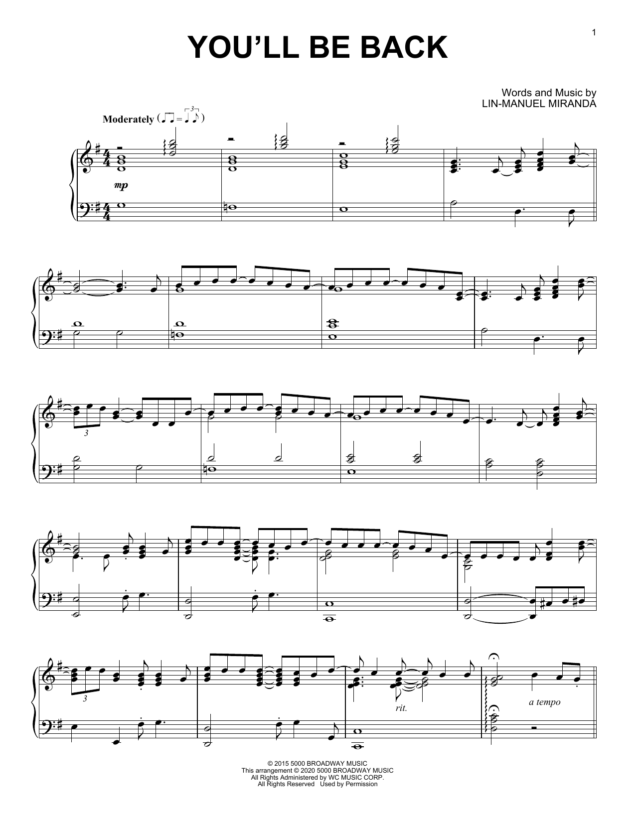 Lin-Manuel Miranda You'll Be Back (from Hamilton) (arr. David Pearl) Sheet Music Notes & Chords for Piano Solo - Download or Print PDF