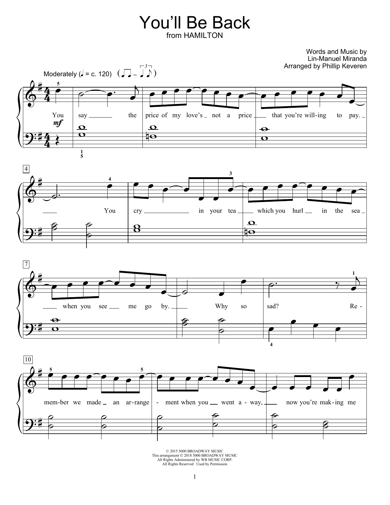 Lin-Manuel Miranda You'll Be Back (from Hamilton) (arr. Phillip Keveren) Sheet Music Notes & Chords for Educational Piano - Download or Print PDF