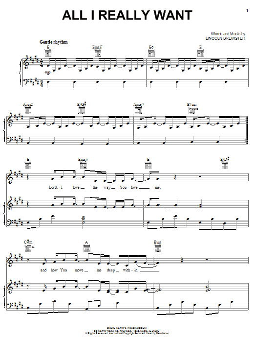 Lincoln Brewster All I Really Want Sheet Music Notes & Chords for Piano, Vocal & Guitar (Right-Hand Melody) - Download or Print PDF