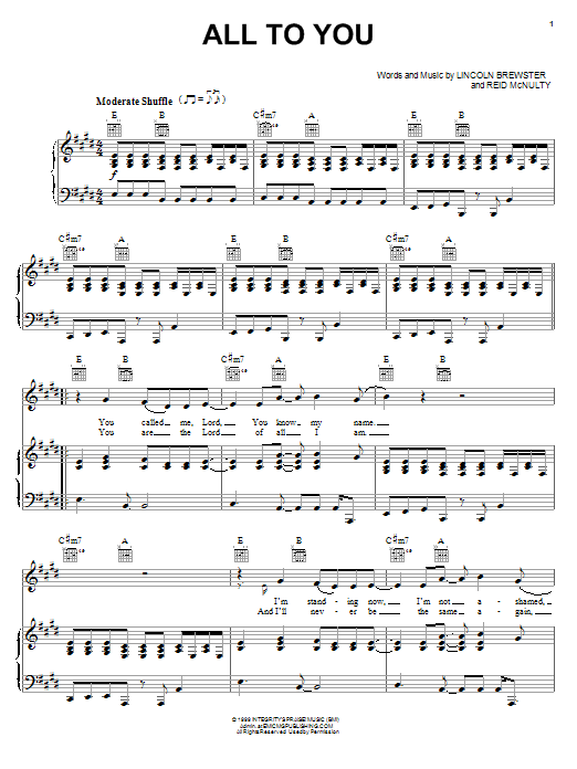 Lincoln Brewster All To You Sheet Music Notes & Chords for Easy Piano - Download or Print PDF