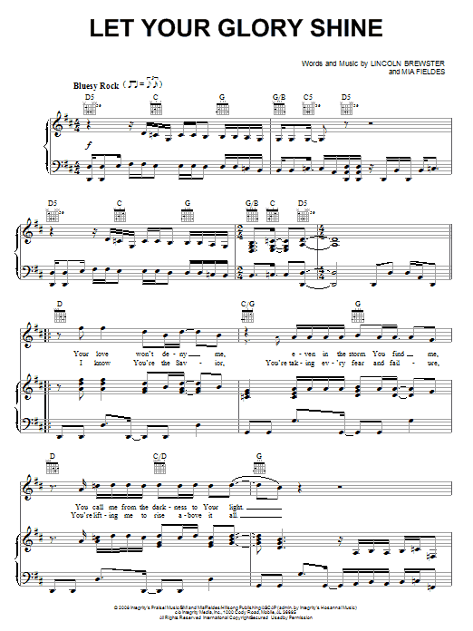 Lincoln Brewster Let Your Glory Shine Sheet Music Notes & Chords for Piano, Vocal & Guitar (Right-Hand Melody) - Download or Print PDF Lincoln Brewster Let Your Glory Shine Sheet Music Notes & Chords for Piano, Vocal & Guitar (Right-Hand Melody) - Download or Print PDF