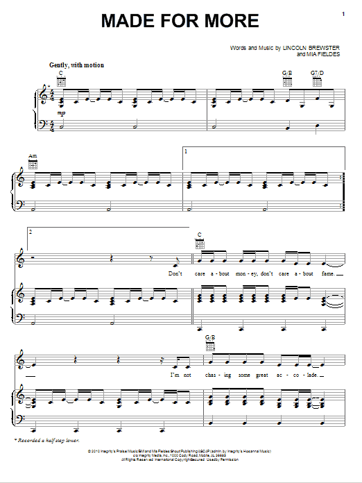 Lincoln Brewster Made For More Sheet Music Notes & Chords for Piano, Vocal & Guitar (Right-Hand Melody) - Download or Print PDF Lincoln Brewster Made For More Sheet Music Notes & Chords for Piano, Vocal & Guitar (Right-Hand Melody) - Download or Print PDF