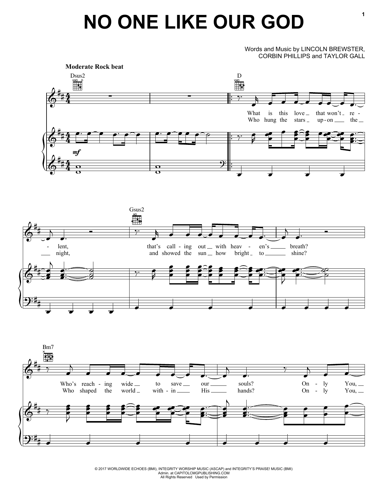 Lincoln Brewster No One Like Our God Sheet Music Notes & Chords for Piano, Vocal & Guitar (Right-Hand Melody) - Download or Print PDF