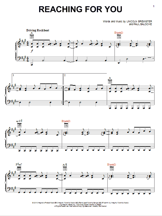 Lincoln Brewster Reaching For You Sheet Music Notes & Chords for Piano, Vocal & Guitar (Right-Hand Melody) - Download or Print PDF