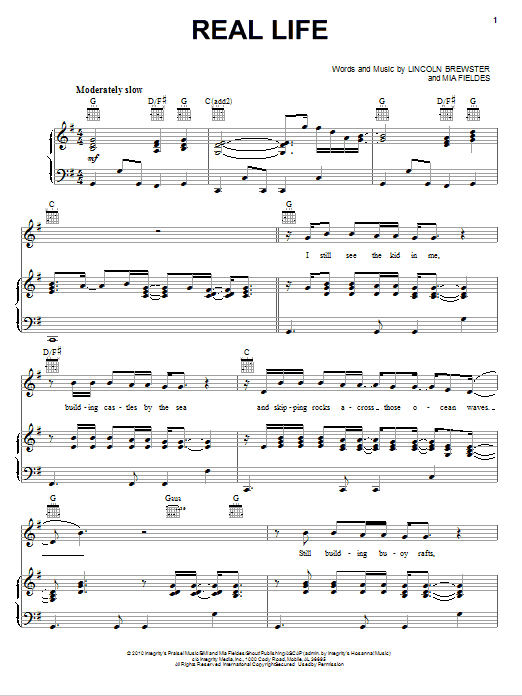 Lincoln Brewster Real Life Sheet Music Notes & Chords for Piano, Vocal & Guitar (Right-Hand Melody) - Download or Print PDF Lincoln Brewster Real Life Sheet Music Notes & Chords for Piano, Vocal & Guitar (Right-Hand Melody) - Download or Print PDF