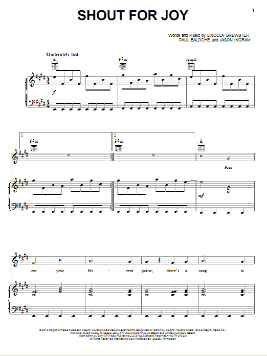 Lincoln Brewster Shout For Joy Sheet Music Notes & Chords for Piano, Vocal & Guitar (Right-Hand Melody) - Download or Print PDF