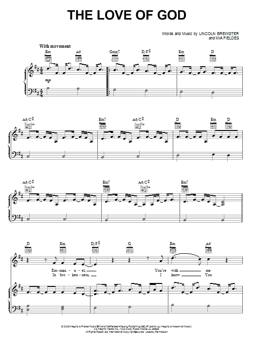 Lincoln Brewster The Love Of God Sheet Music Notes & Chords for Piano, Vocal & Guitar (Right-Hand Melody) - Download or Print PDF Lincoln Brewster The Love Of God Sheet Music Notes & Chords for Piano, Vocal & Guitar (Right-Hand Melody) - Download or Print PDF