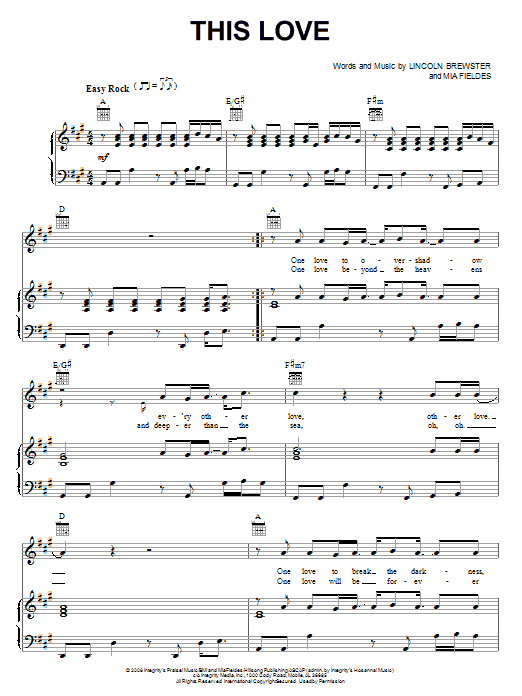 Lincoln Brewster This Love Sheet Music Notes & Chords for Piano, Vocal & Guitar (Right-Hand Melody) - Download or Print PDF Lincoln Brewster This Love Sheet Music Notes & Chords for Piano, Vocal & Guitar (Right-Hand Melody) - Download or Print PDF