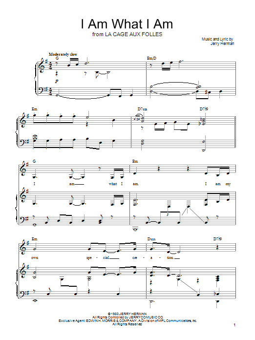 Linda Eder I Am What I Am (from La Cage Aux Folles) Sheet Music Notes & Chords for Piano, Vocal & Guitar (Right-Hand Melody) - Download or Print PDF