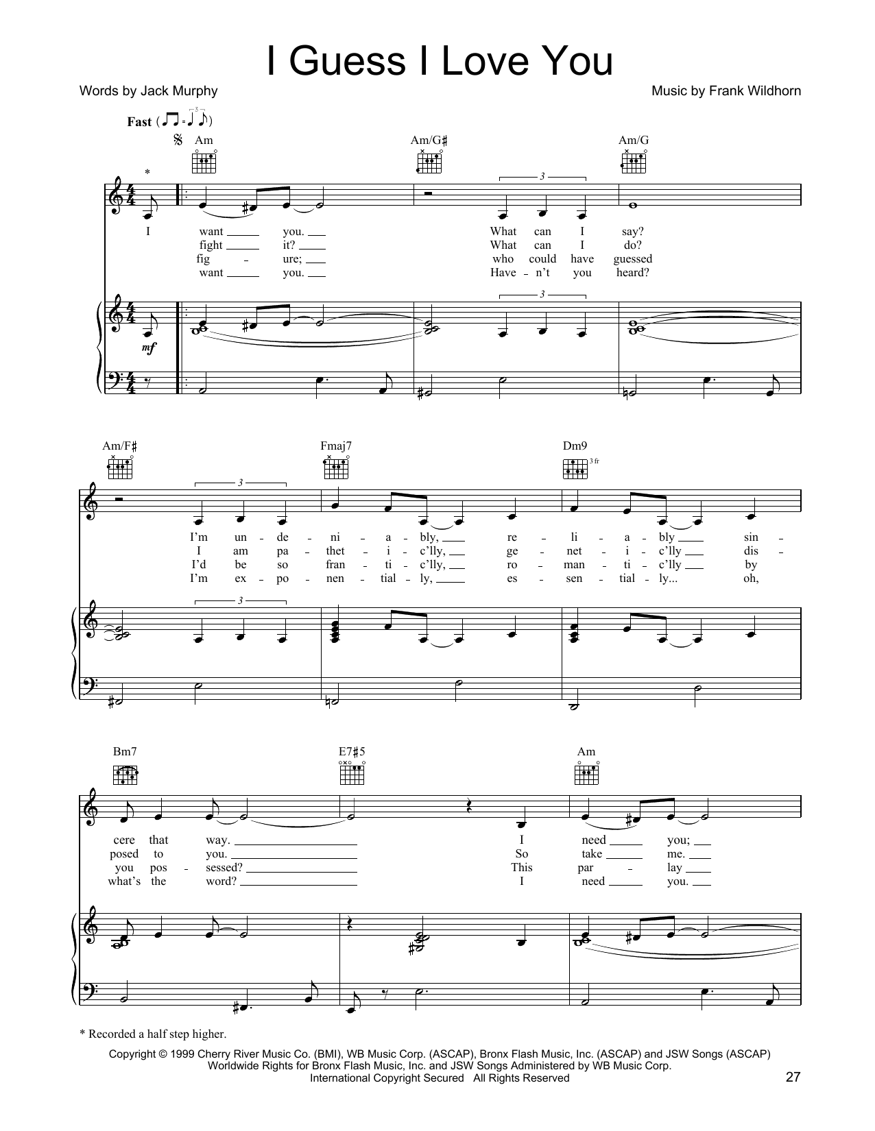 Linda Eder I Guess I Love You Sheet Music Notes & Chords for Piano, Vocal & Guitar Chords (Right-Hand Melody) - Download or Print PDF