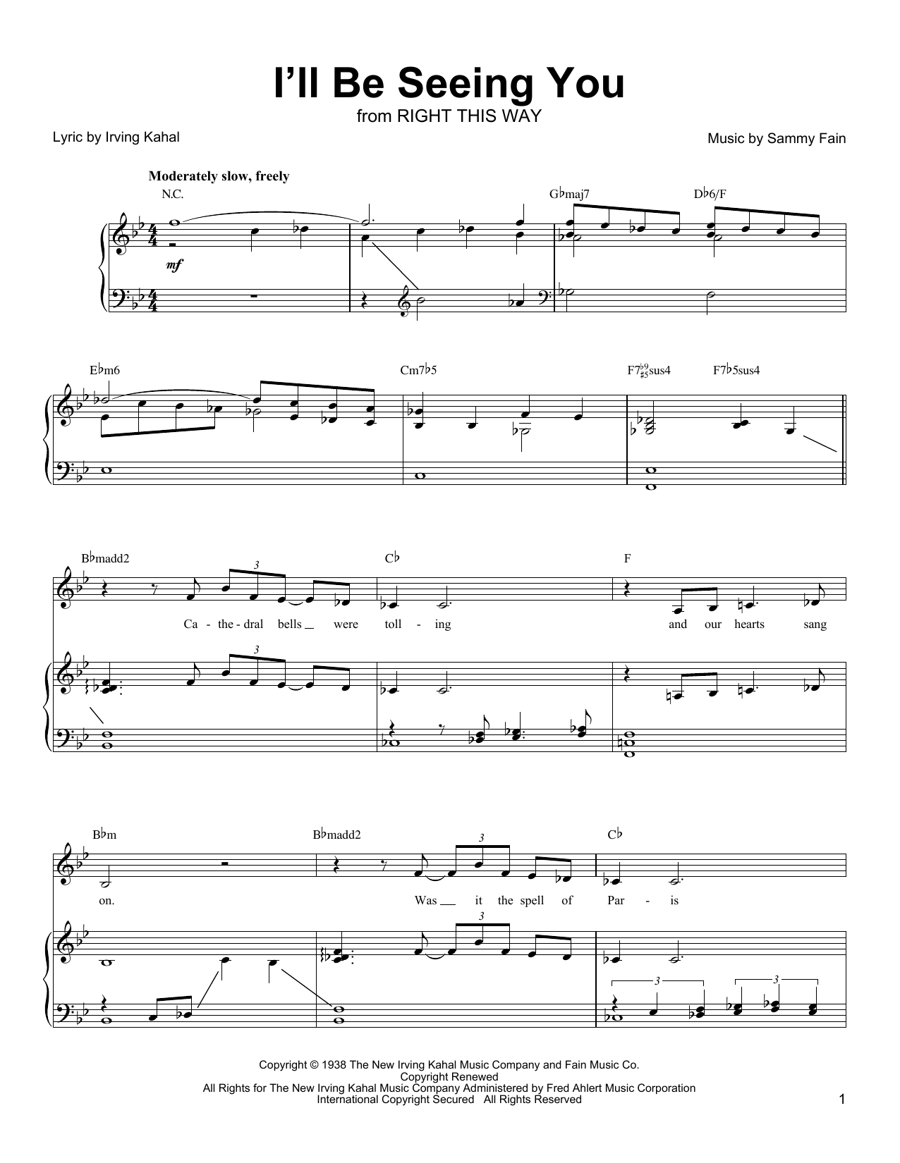 Linda Eder I'll Be Seeing You Sheet Music Notes & Chords for Piano, Vocal & Guitar (Right-Hand Melody) - Download or Print PDF
