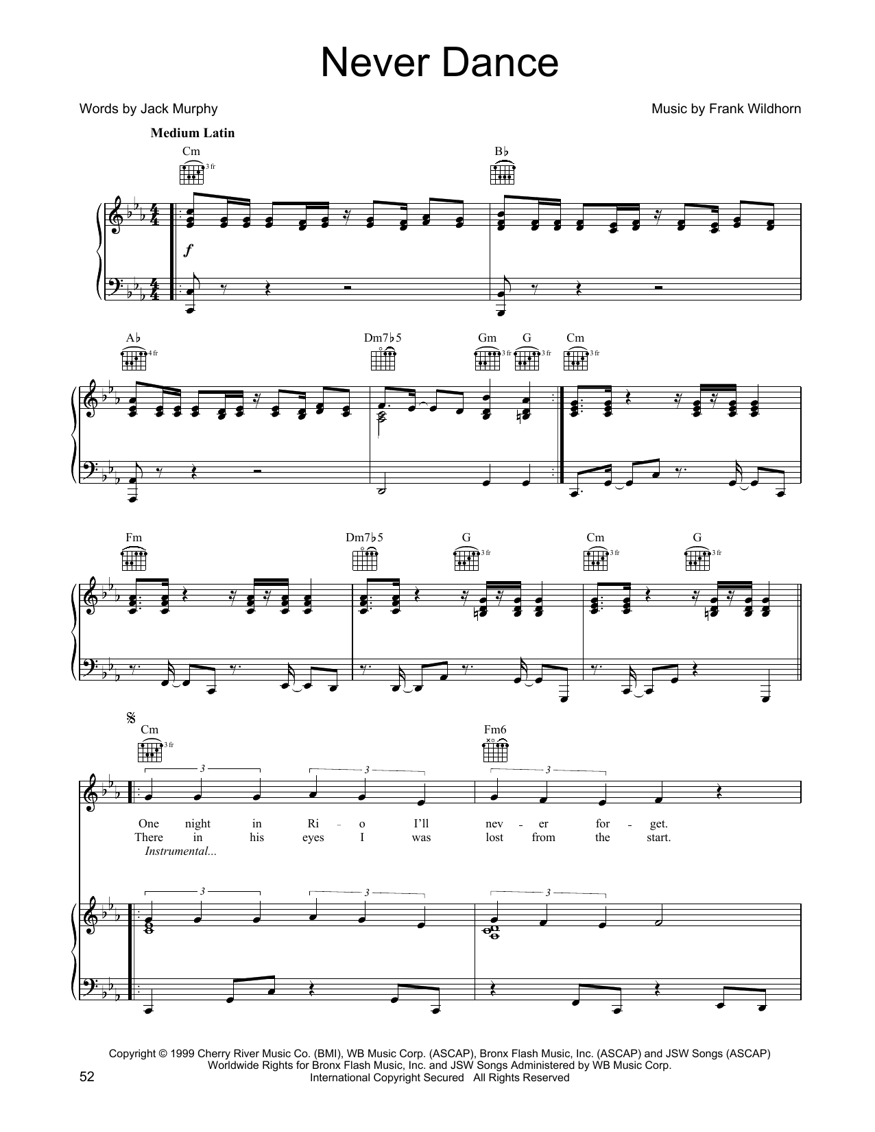 Linda Eder Never Dance Sheet Music Notes & Chords for Piano, Vocal & Guitar Chords (Right-Hand Melody) - Download or Print PDF
