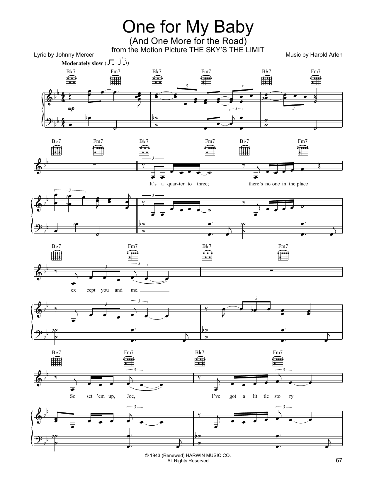 Linda Eder One For My Baby (And One More For The Road) Sheet Music Notes & Chords for Piano, Vocal & Guitar Chords (Right-Hand Melody) - Download or Print PDF