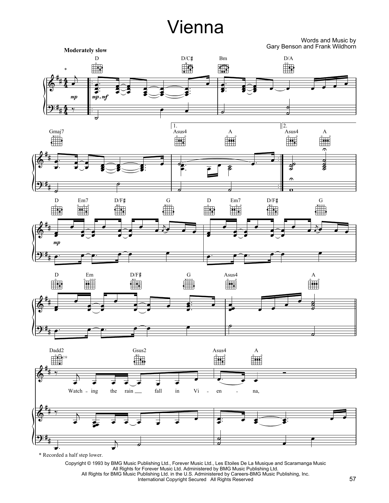 Linda Eder Vienna Sheet Music Notes & Chords for Piano, Vocal & Guitar Chords (Right-Hand Melody) - Download or Print PDF
