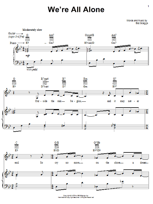 Linda Eder We're All Alone Sheet Music Notes & Chords for Piano, Vocal & Guitar (Right-Hand Melody) - Download or Print PDF