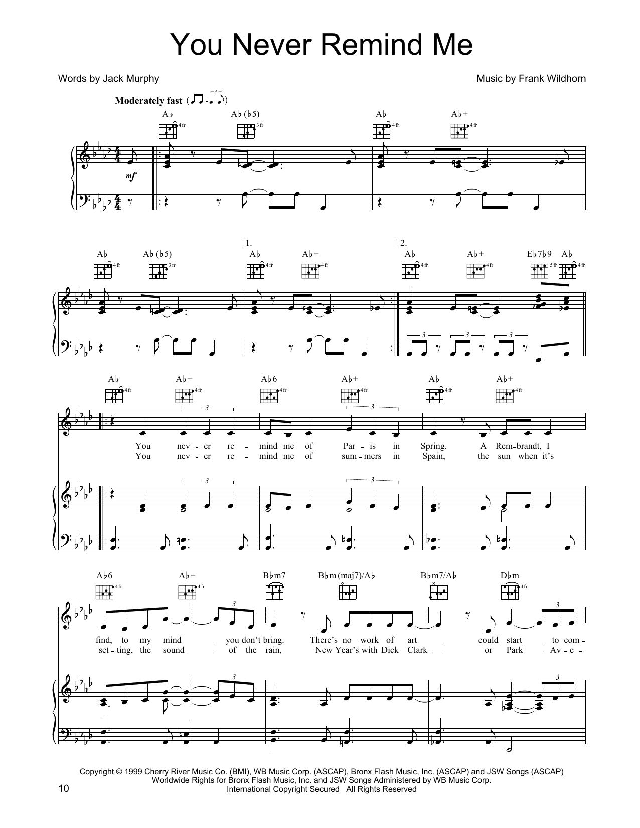 Linda Eder You Never Remind Me Sheet Music Notes & Chords for Piano, Vocal & Guitar Chords (Right-Hand Melody) - Download or Print PDF