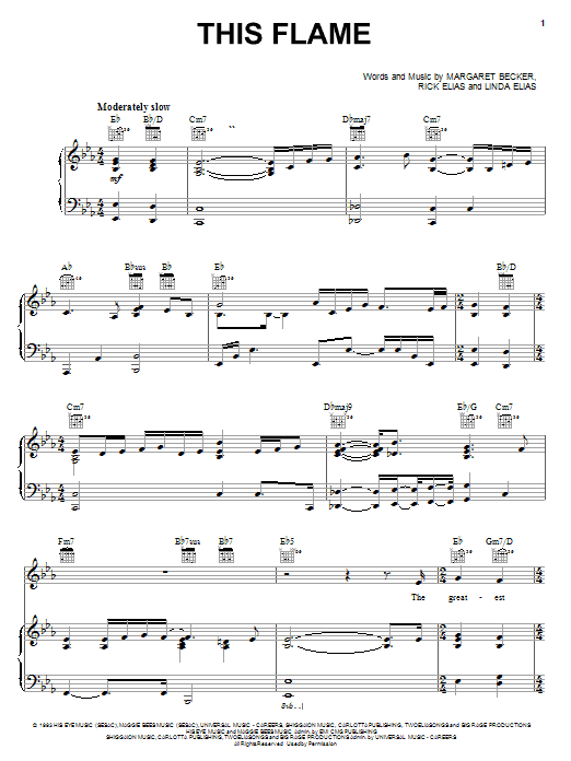 Linda Elias This Flame Sheet Music Notes & Chords for Piano, Vocal & Guitar (Right-Hand Melody) - Download or Print PDF