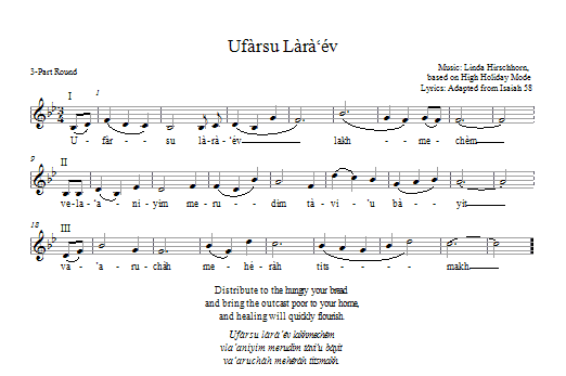 Linda Hirschhorn Ufarsu Lara'ev Sheet Music Notes & Chords for 2-Part, 3-Part Mixed - Download or Print PDF