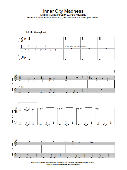 Linda McCartney Inner City Madness Sheet Music Notes & Chords for Piano - Download or Print PDF