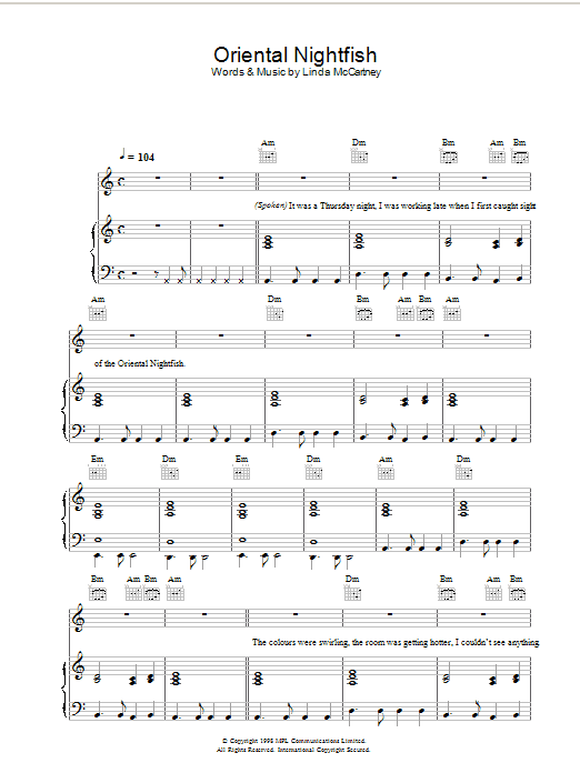 Linda McCartney Oriental Nightfish Sheet Music Notes & Chords for Piano, Vocal & Guitar - Download or Print PDF