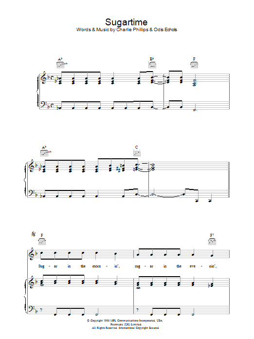 Linda McCartney Sugartime Sheet Music Notes & Chords for Piano, Vocal & Guitar (Right-Hand Melody) - Download or Print PDF