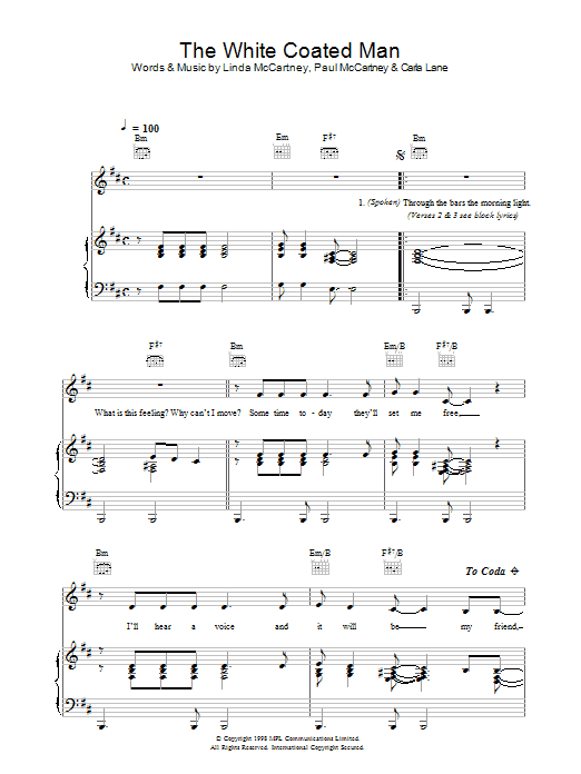 Linda McCartney The White Coated Man Sheet Music Notes & Chords for Piano, Vocal & Guitar (Right-Hand Melody) - Download or Print PDF