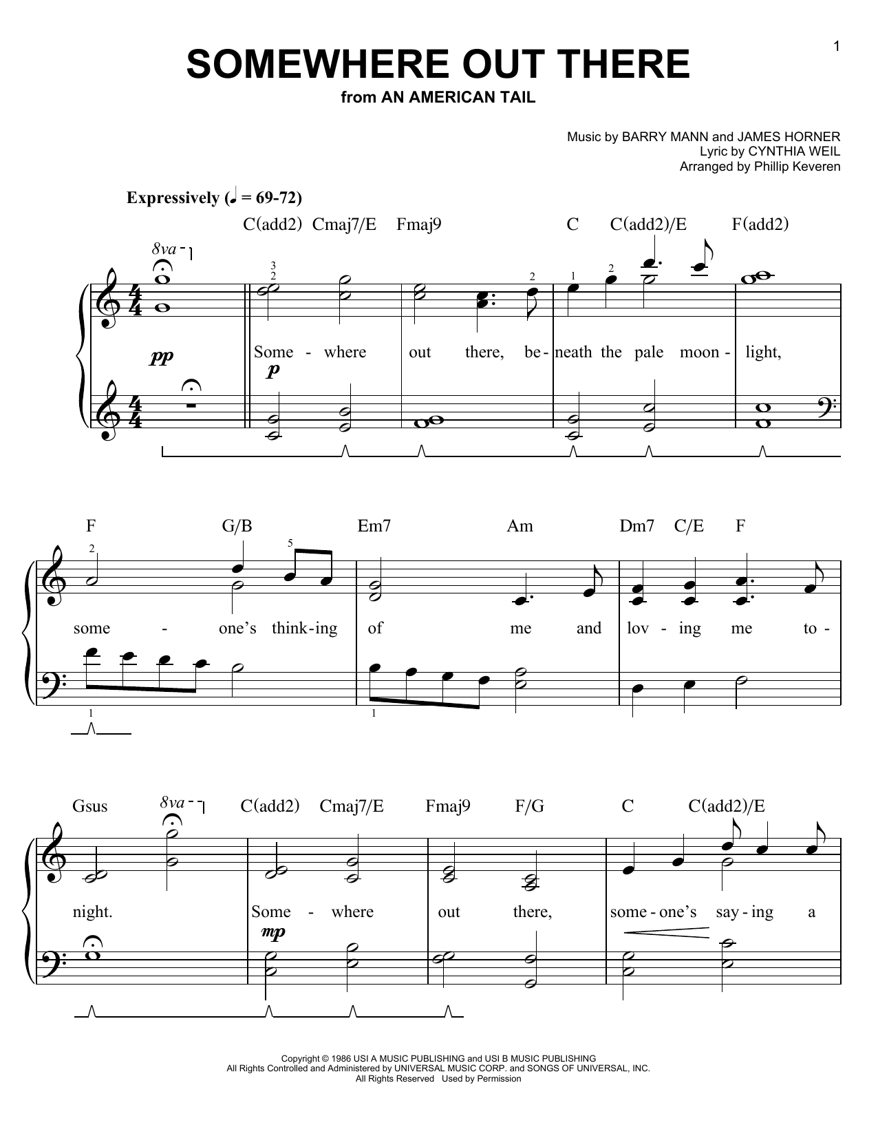 Phillip Keveren Somewhere Out There Sheet Music Notes & Chords for Easy Piano - Download or Print PDF