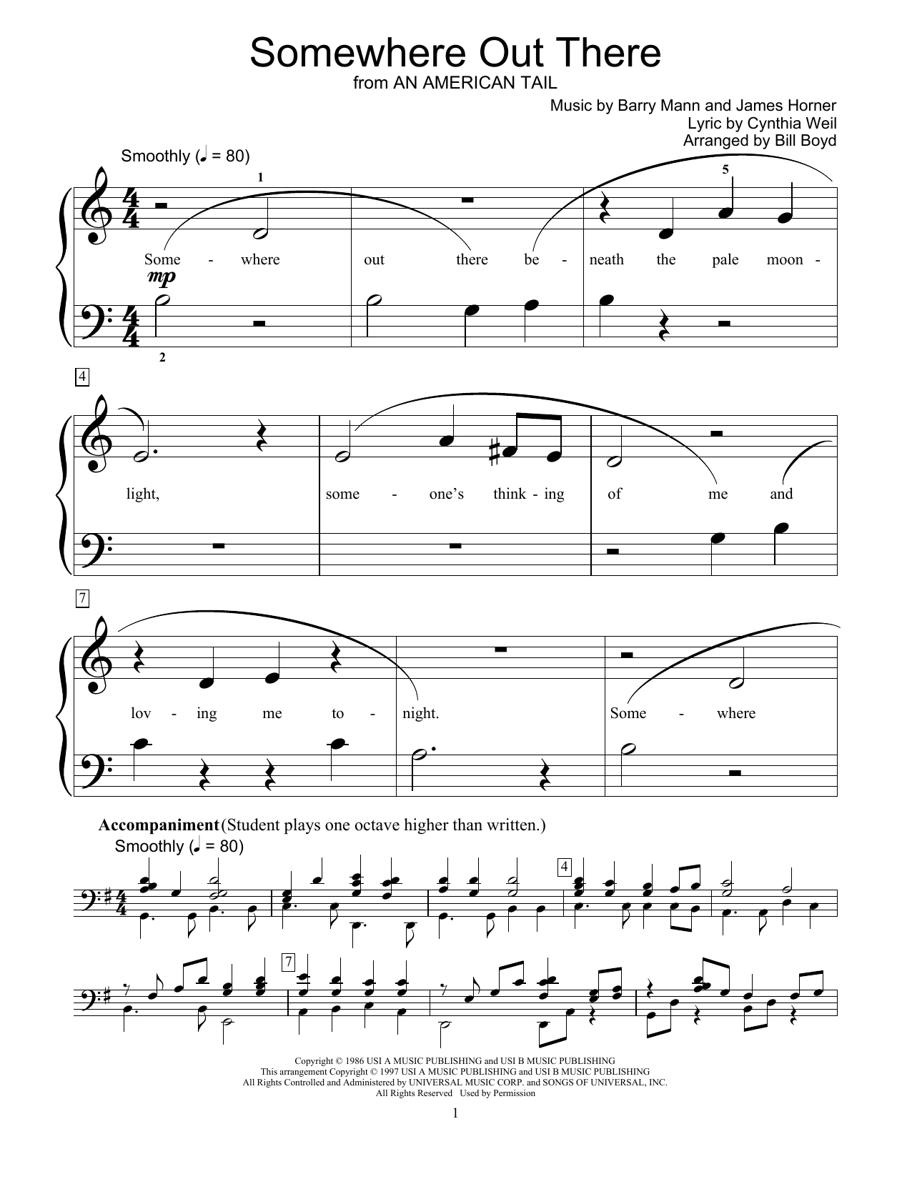 Linda Ronstadt & James Ingram Somewhere Out There (from An American Tail) (arr. Bill Boyd) Sheet Music Notes & Chords for Educational Piano - Download or Print PDF