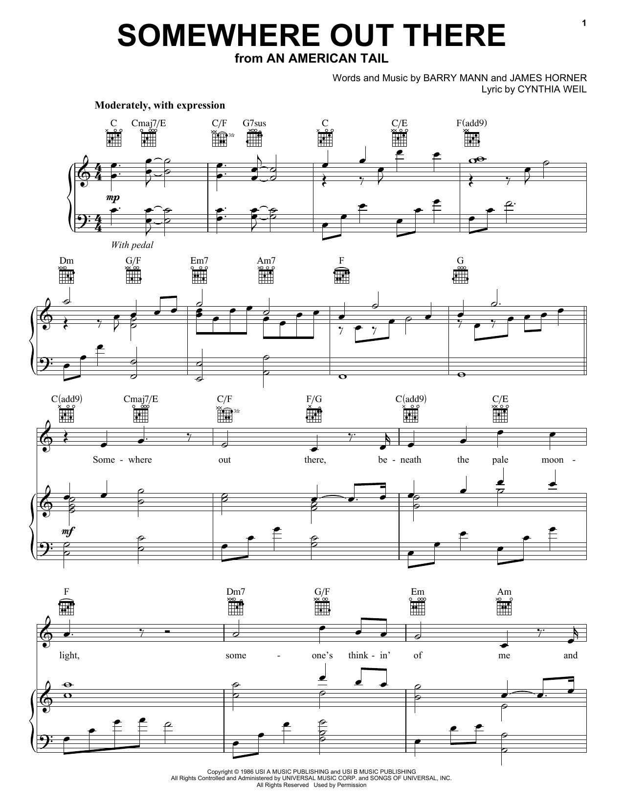 Linda Ronstadt & James Ingram Somewhere Out There Sheet Music Notes & Chords for Tenor Saxophone - Download or Print PDF