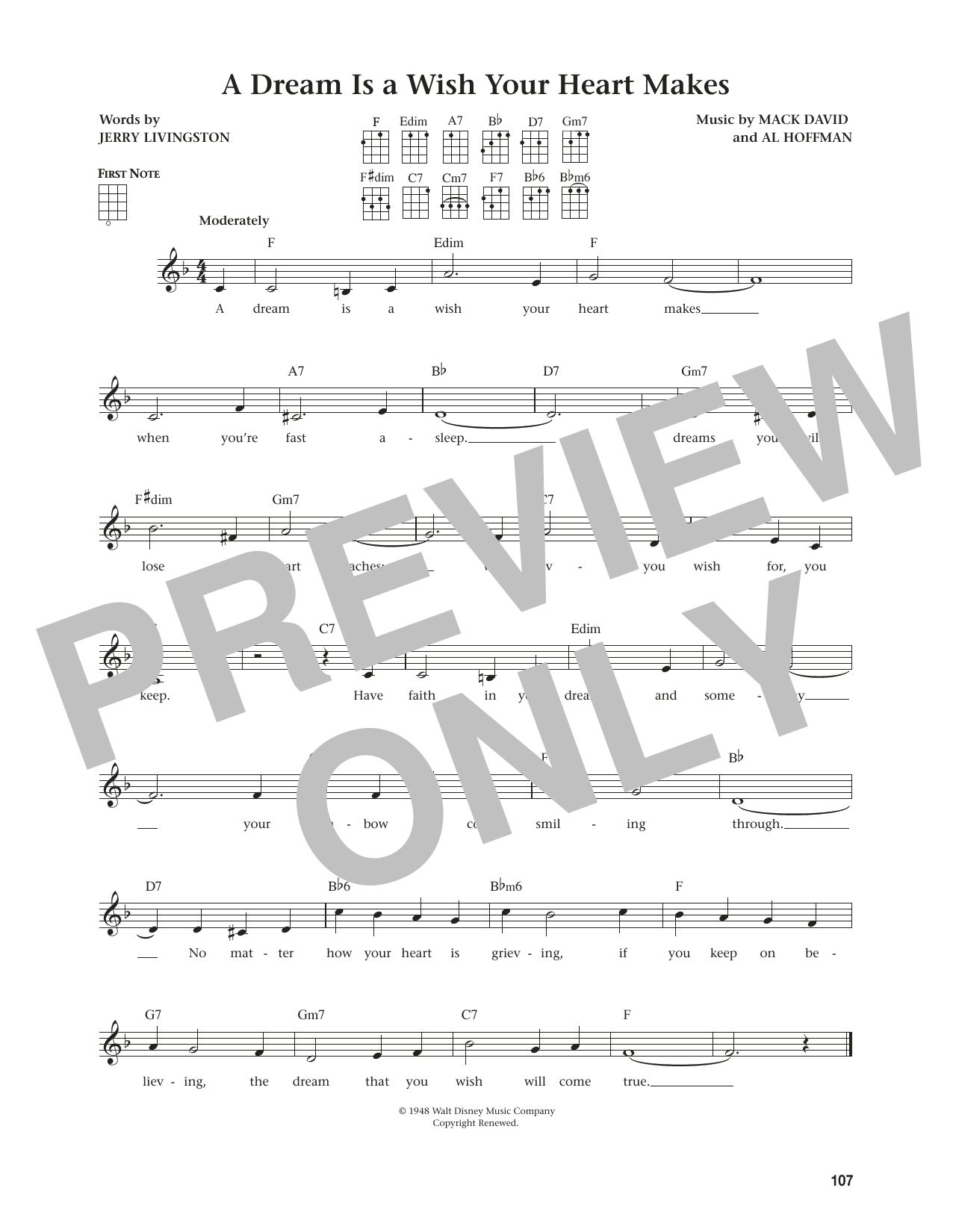 Linda Ronstadt A Dream Is A Wish Your Heart Makes (from The Daily Ukulele) (arr. Jim Beloff) Sheet Music Notes & Chords for Ukulele - Download or Print PDF