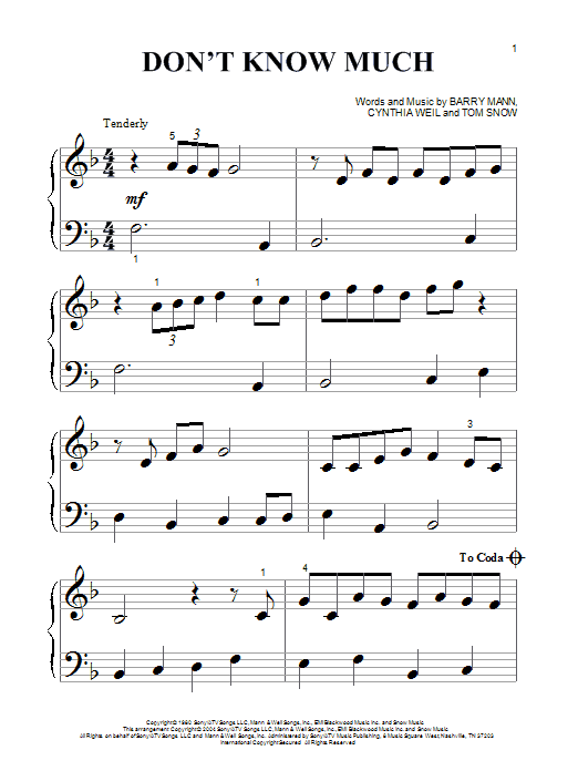 Aaron Neville & Linda Ronstadt Don't Know Much Sheet Music Notes & Chords for Piano, Vocal & Guitar - Download or Print PDF