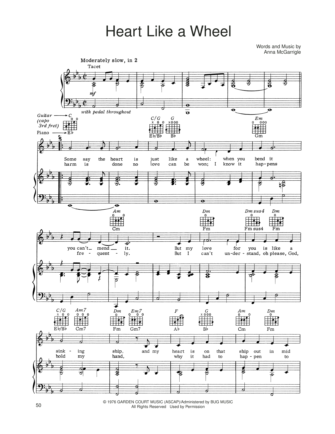 Linda Ronstadt Heart Like A Wheel Sheet Music Notes & Chords for Piano, Vocal & Guitar Chords (Right-Hand Melody) - Download or Print PDF