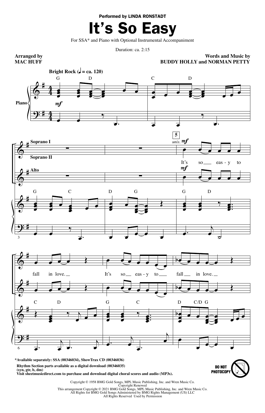 Linda Ronstadt It's So Easy (arr. Mac Huff) Sheet Music Notes & Chords for SSA Choir - Download or Print PDF