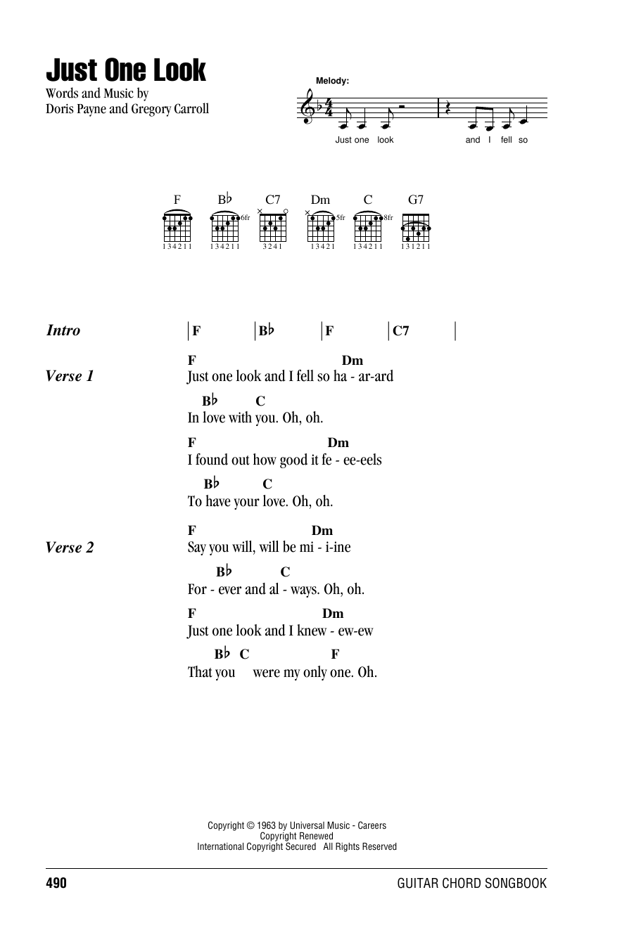 Linda Ronstadt Just One Look Sheet Music Notes & Chords for Lyrics & Chords - Download or Print PDF