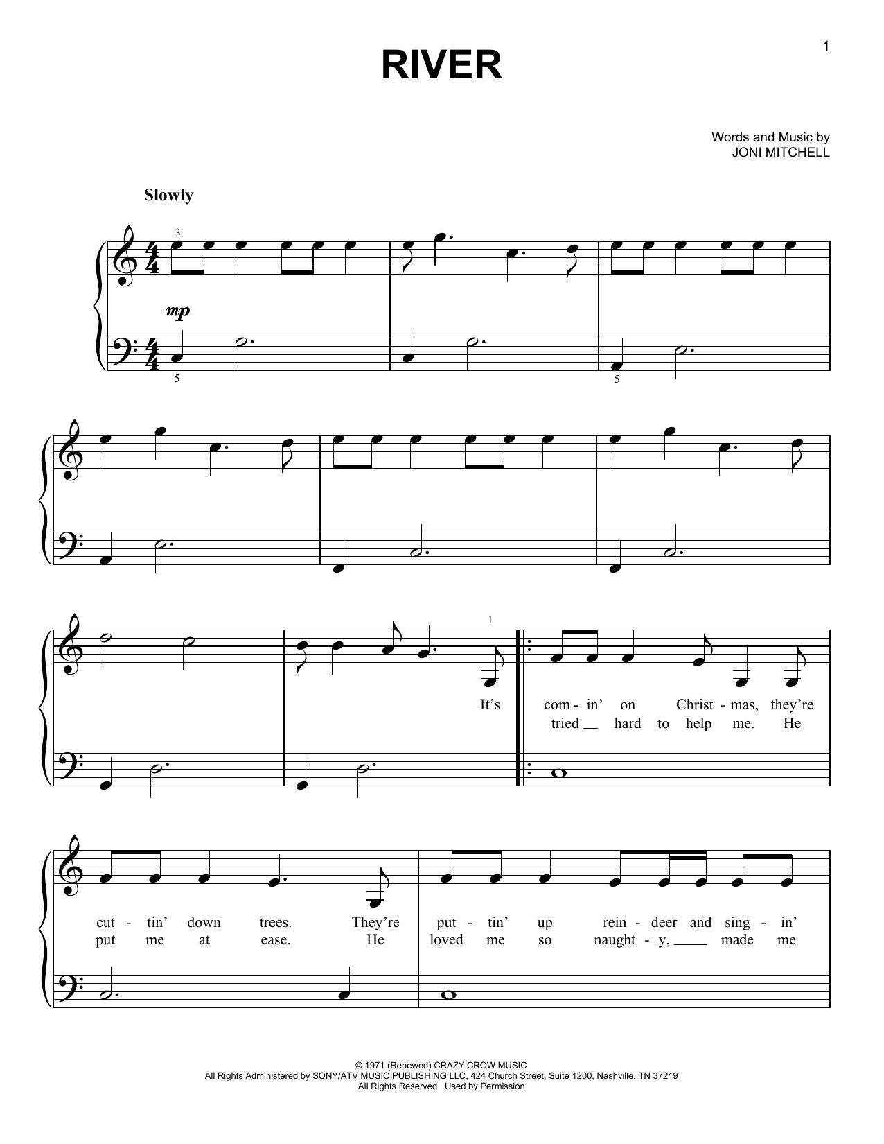 Linda Ronstadt River Sheet Music Notes & Chords for Easy Piano - Download or Print PDF