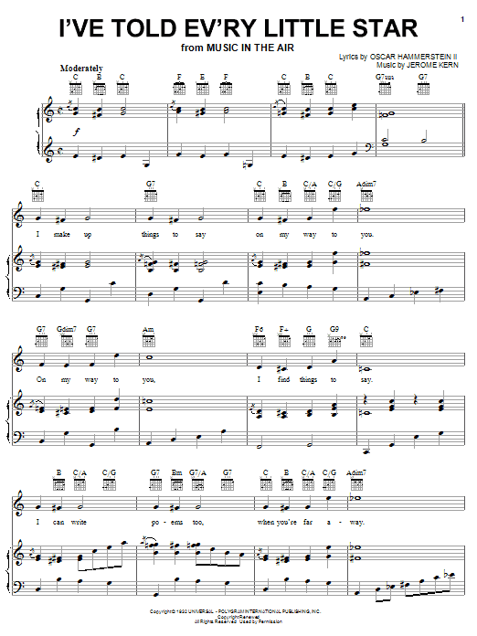 Linda Scott I've Told Ev'ry Little Star Sheet Music Notes & Chords for Piano, Vocal & Guitar (Right-Hand Melody) - Download or Print PDF