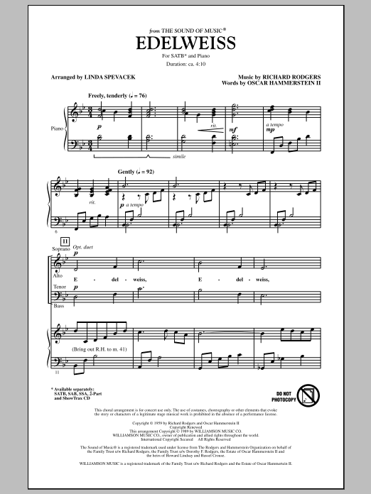 Linda Spevacek Edelweiss (from The Sound of Music) Sheet Music Notes & Chords for SATB - Download or Print PDF