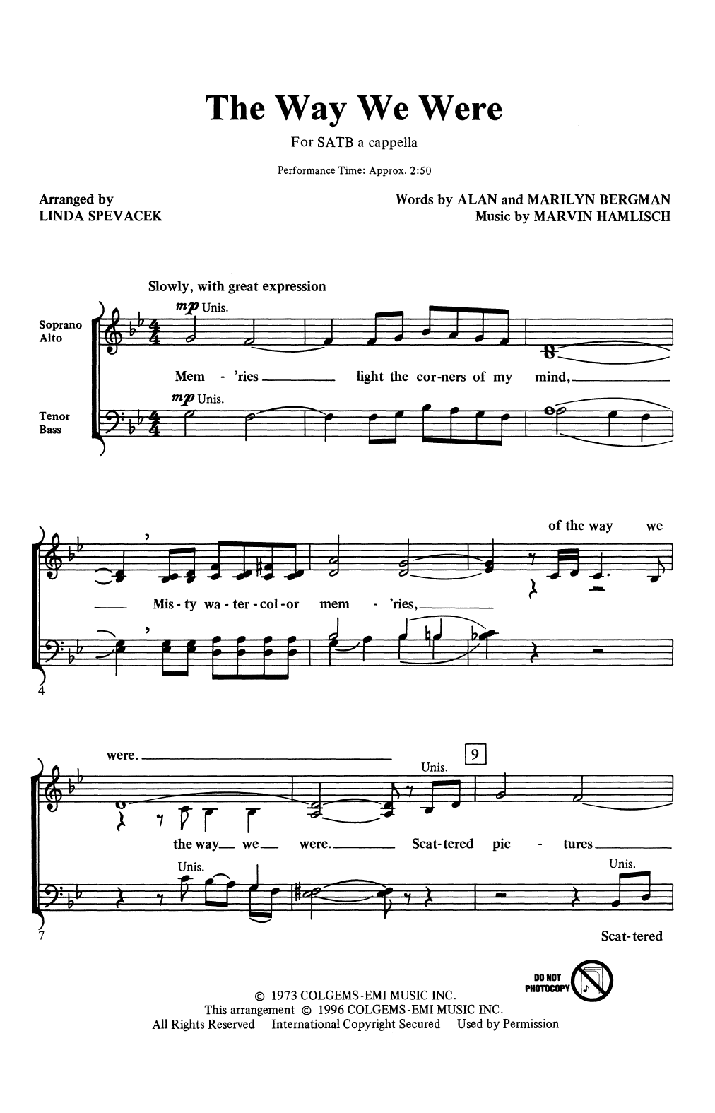 Linda Spevacek The Way We Were (arr. Linda Spevacek) Sheet Music Notes & Chords for SATB Choir - Download or Print PDF