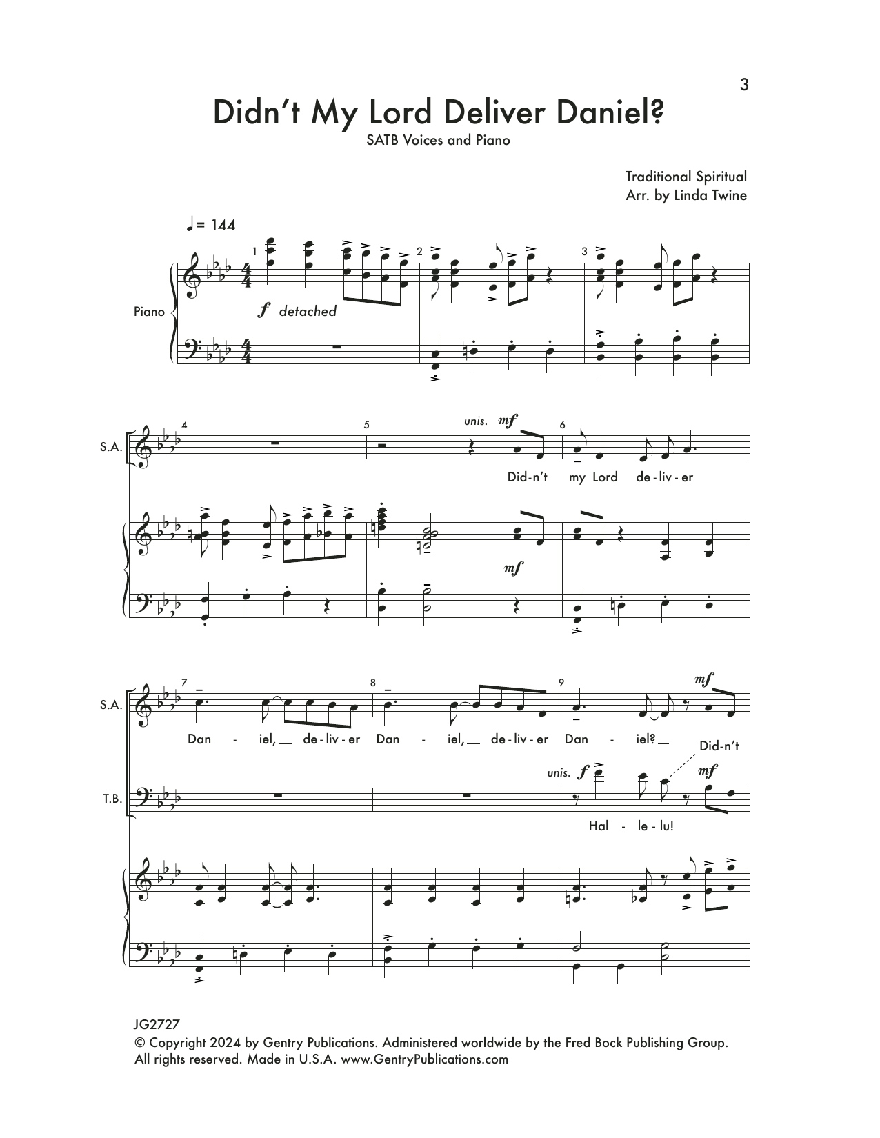 Linda Twine Didn't My Lord Deliver Daniel Sheet Music Notes & Chords for SATB Choir - Download or Print PDF