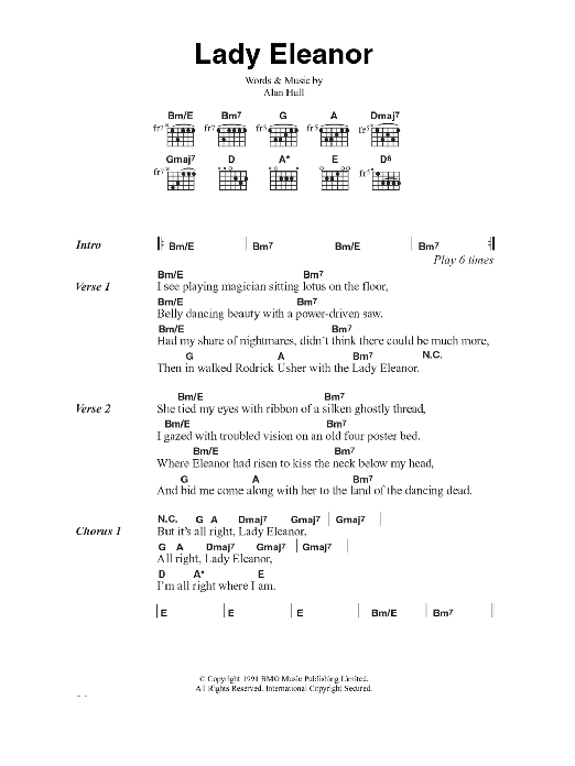 Lindisfarne Lady Eleanor Sheet Music Notes & Chords for Lyrics & Chords - Download or Print PDF