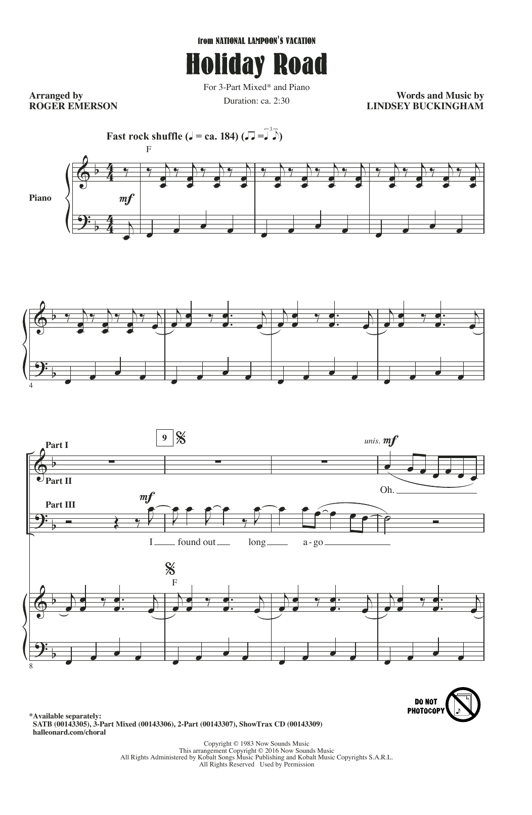 Lindsey Buckingham Holiday Road (arr. Roger Emerson) Sheet Music Notes & Chords for 3-Part Mixed - Download or Print PDF