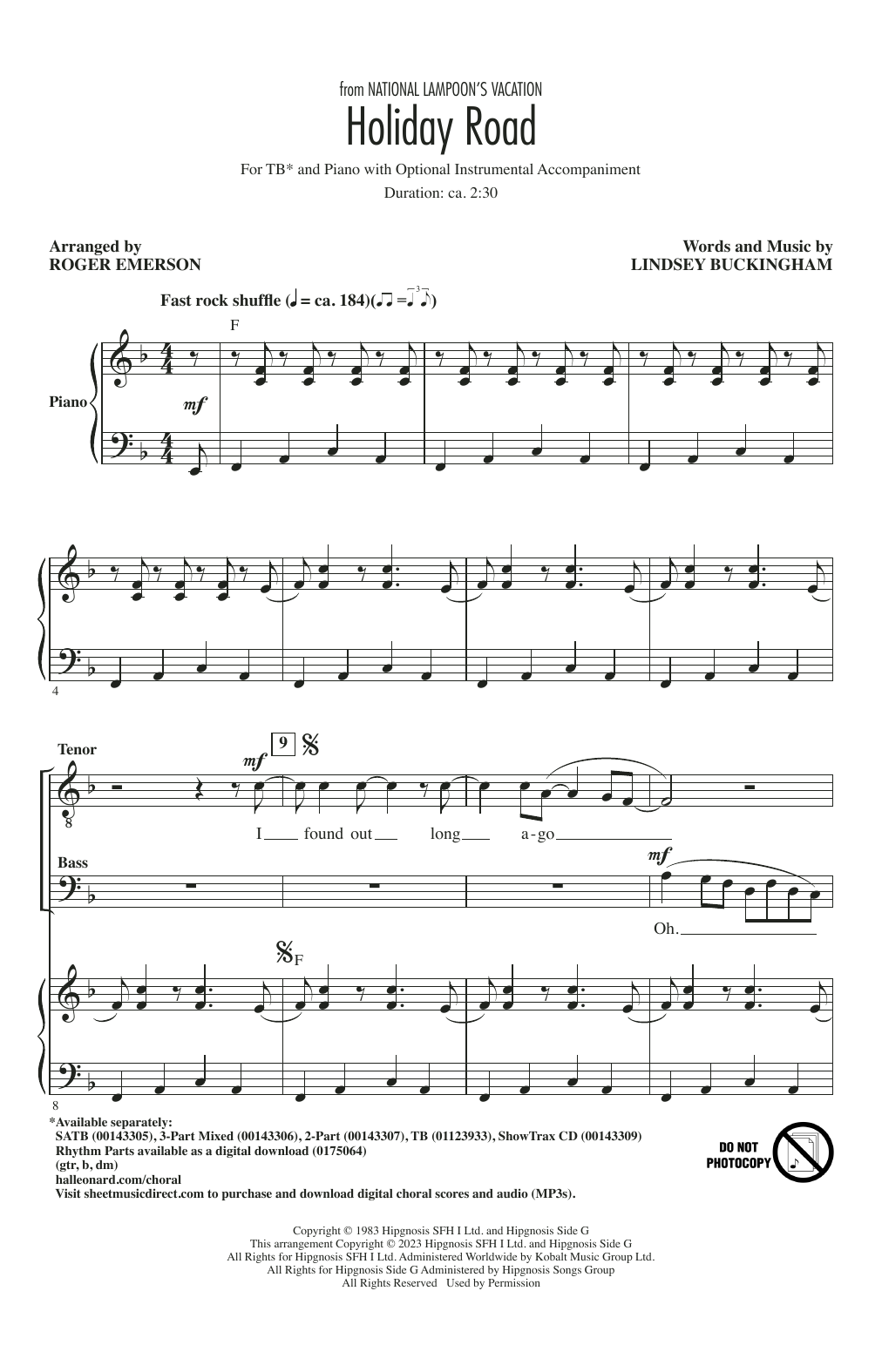 Lindsey Buckingham Holiday Road (from National Lampoon's Vacation) (arr. Roger Emerson) Sheet Music Notes & Chords for TB Choir - Download or Print PDF