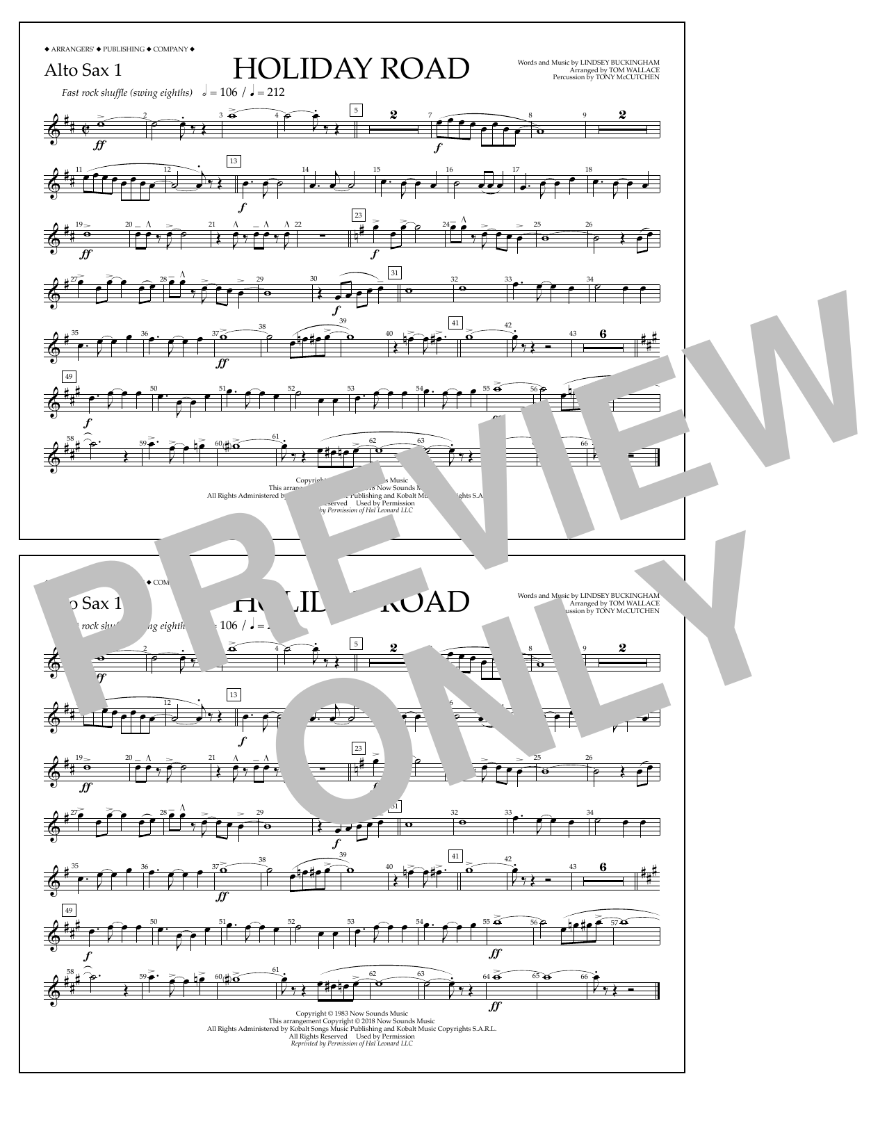 Lindsey Buckingham Holiday Road (from National Lampoon's Vacation) (arr. Tom Wallace) - Alto Sax 1 Sheet Music Notes & Chords for Marching Band - Download or Print PDF