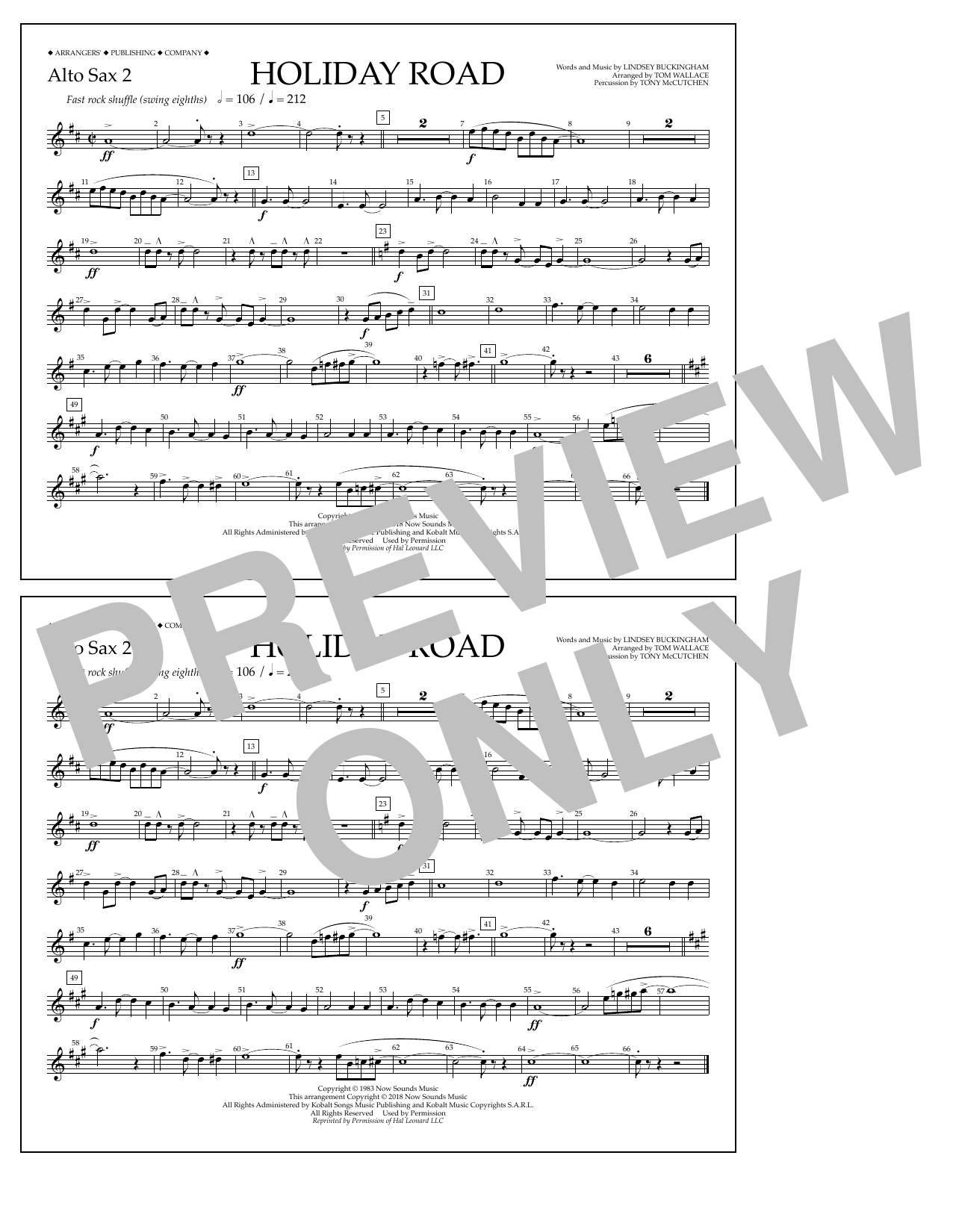 Lindsey Buckingham Holiday Road (from National Lampoon's Vacation) (arr. Tom Wallace) - Alto Sax 2 Sheet Music Notes & Chords for Marching Band - Download or Print PDF